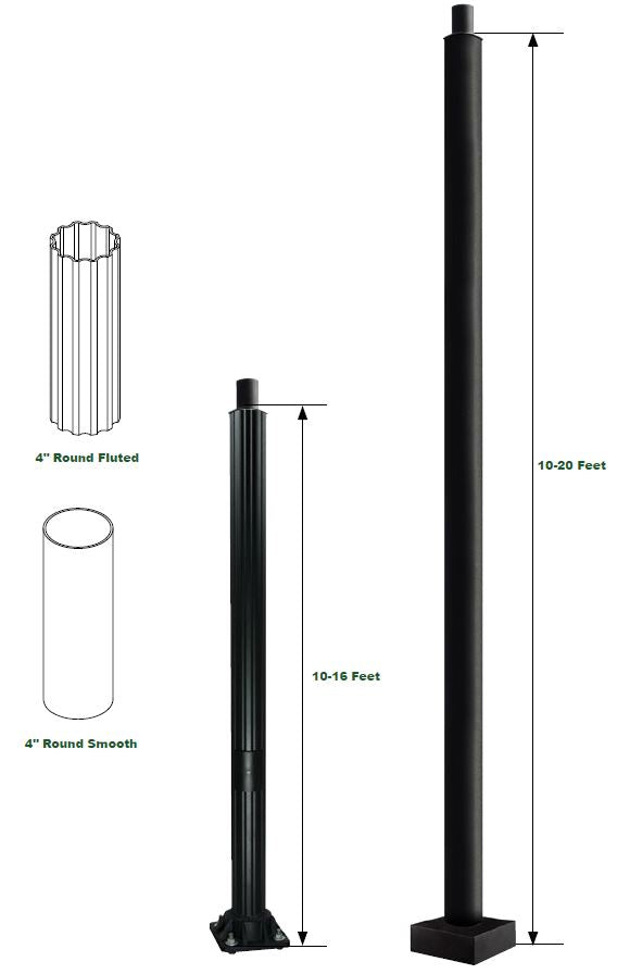 Fluted and Smooth Round Aluminum Poles - PARF/PARS